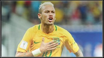 neymar running on the field after a goal, wearing the tshirt of national brazil team and keeping his hand on heart . jogra para animar